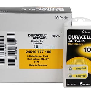 Duracell EasyTab/Activair Type 10 Hearing Aid Batteries Zinc Air (pack of 6)