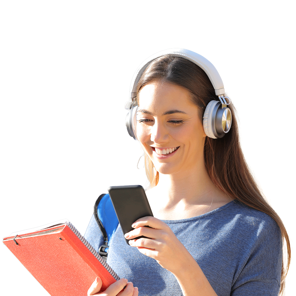 Girl Wearing Headphones Taking A Online Hearing Test