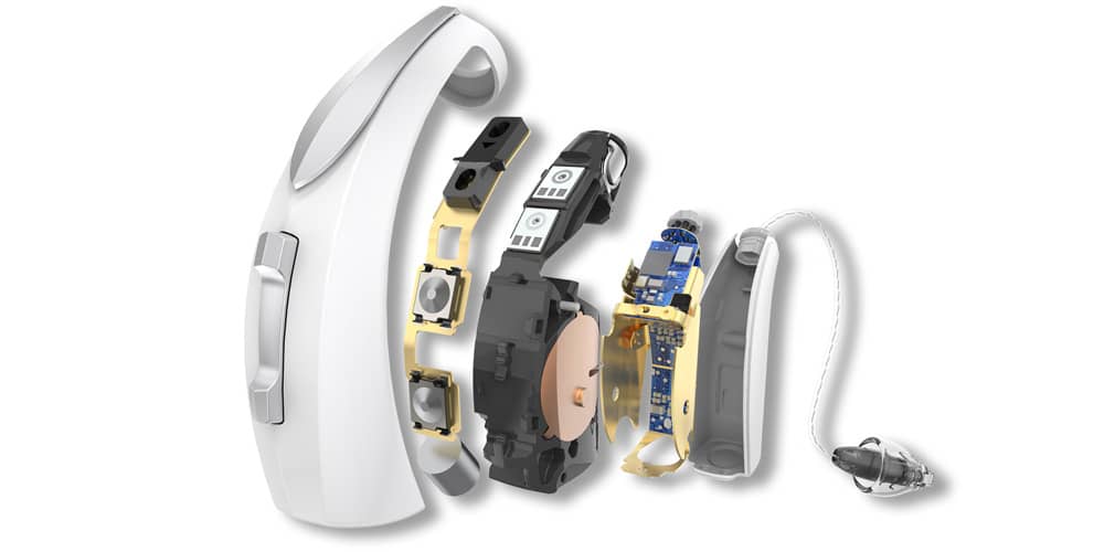 graphic of starkey hearing aids in technical layers