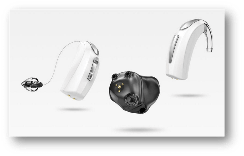 Picture of Starkey Livio AI hearing aids on white background