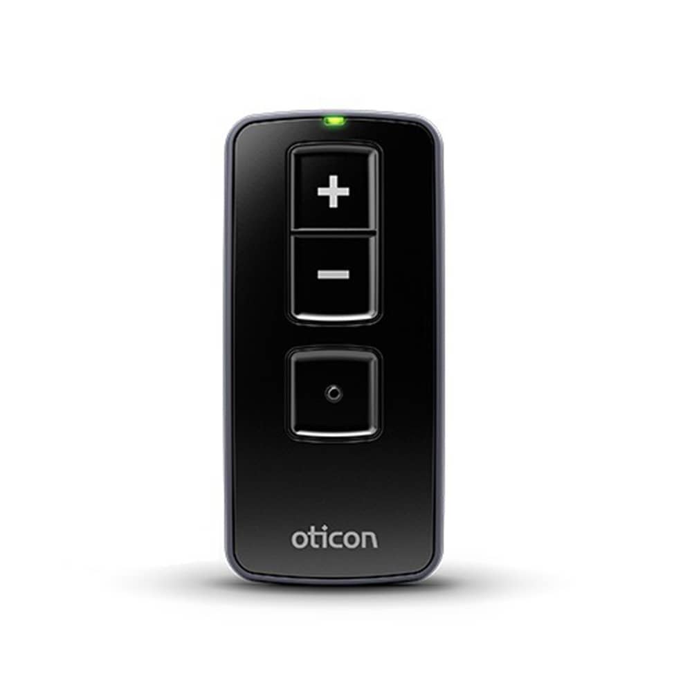 Oticon remote control front view on white background
