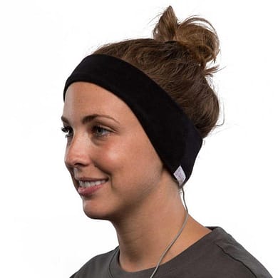 Headband with store earbuds