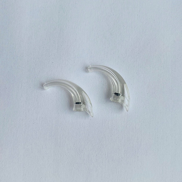 Widex D 9 series ear hooks on white background