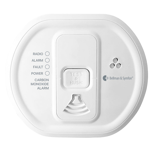Photo of a white Bellman and Symfon CO alarm product on a white background